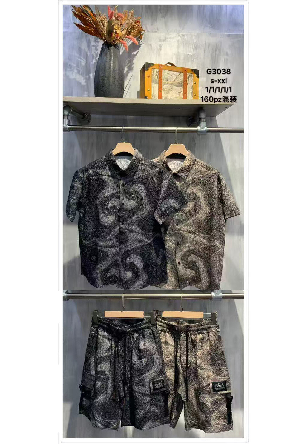 Grossiste Mentex Homme - ENSEMBLE ÉTÉ CHEMISE ET SHORT STYLE CARGO HOMME AVEC DES MOTIF