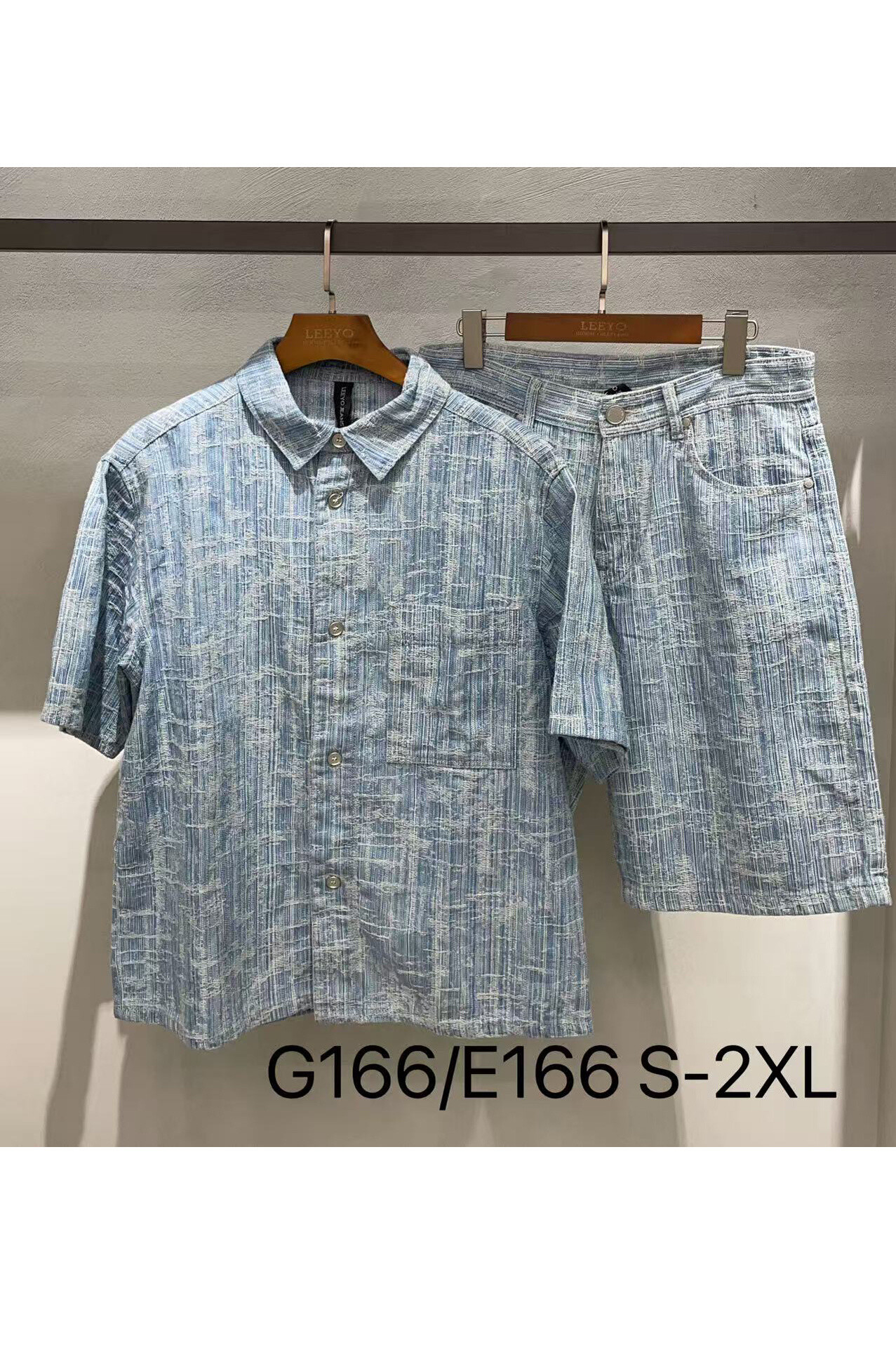 Grossiste Mentex Homme - ENSEMBLE ÉTÉ JEAN CHEMISE ET SHORT HOMME AVEC DES MOTIF