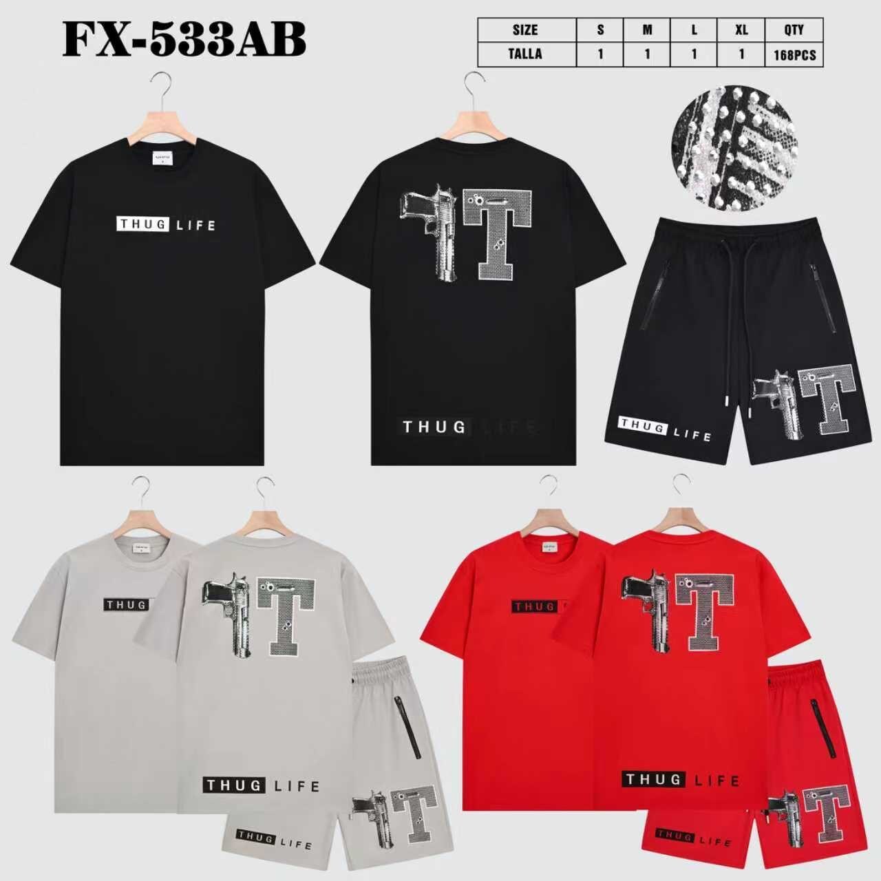 Wholesaler Mentex Homme - Men's oversized T-shirt and solid shorts set with thuglife print