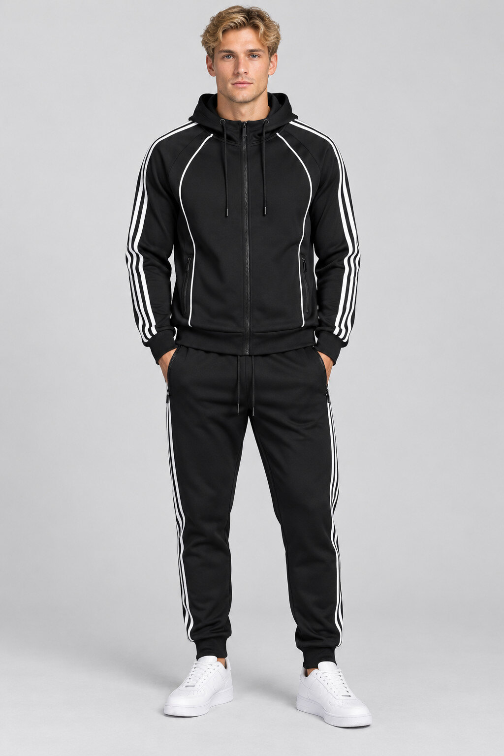Großhändler Mentex Homme - Herren-Set mit einfarbigem Kapuzenpullover mit Reißverschluss und Jogginghose