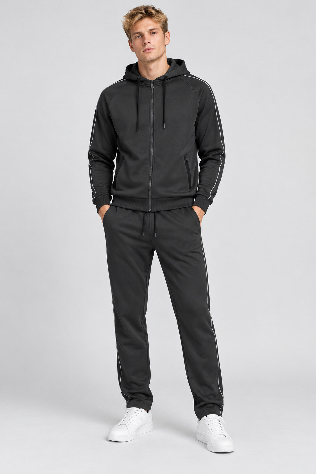 Großhändler Mentex Homme - Herren-Set mit einfarbigem Kapuzenpullover mit Reißverschluss und Jogginghose