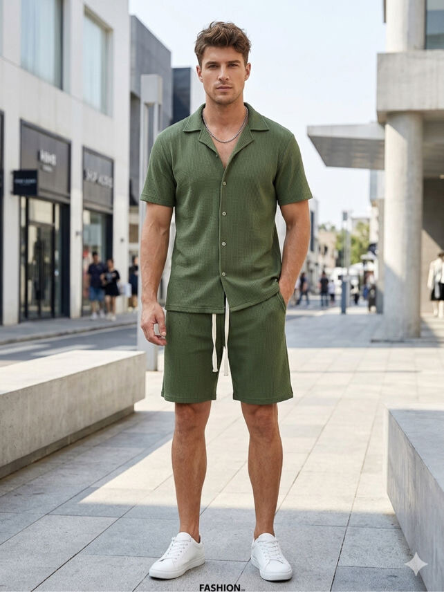 Grossiste Mentex Homme - Ensemble uni homme uni chemisette et short