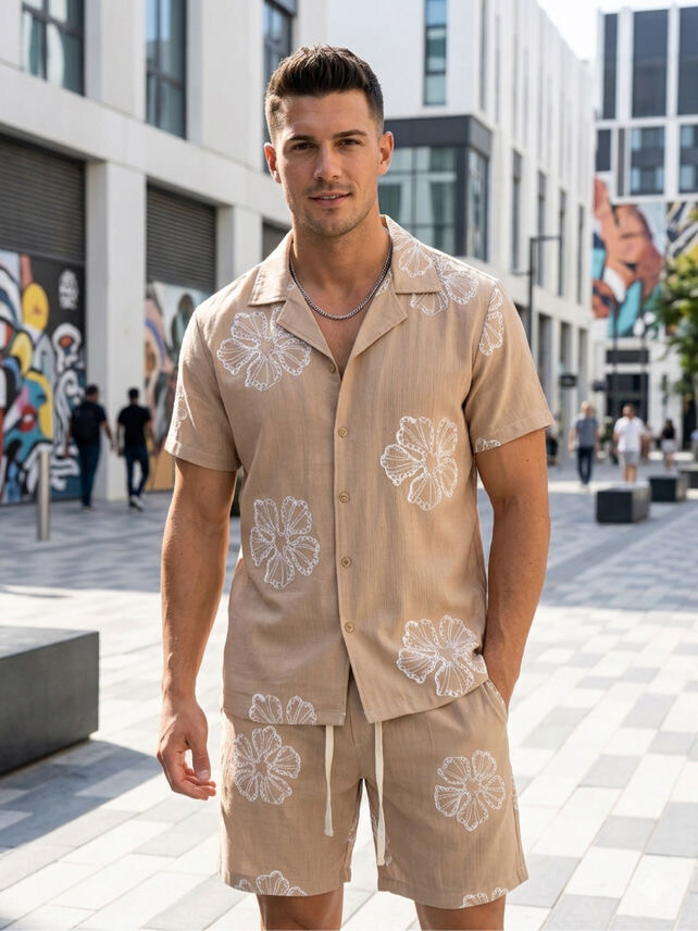 Grossiste Mentex Homme - Ensemble uni homme uni à rayures chemisette et short