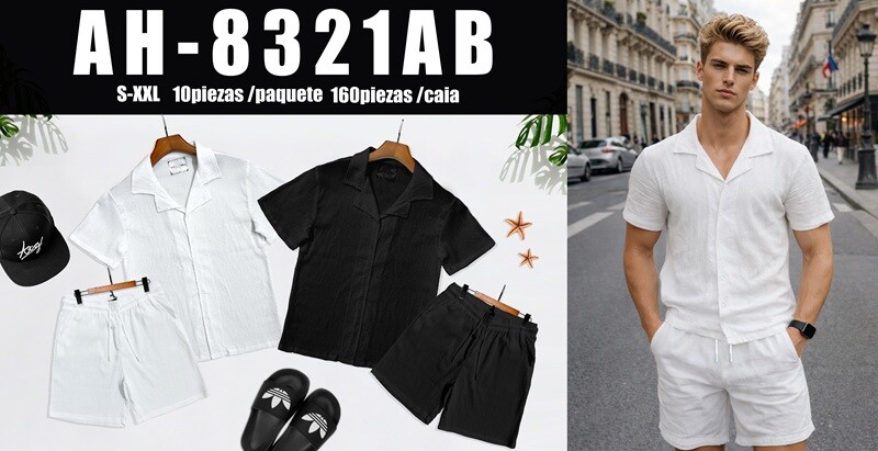 Grossiste Mentex Homme - Ensemble uni homme chemisettes et short texturé et léger