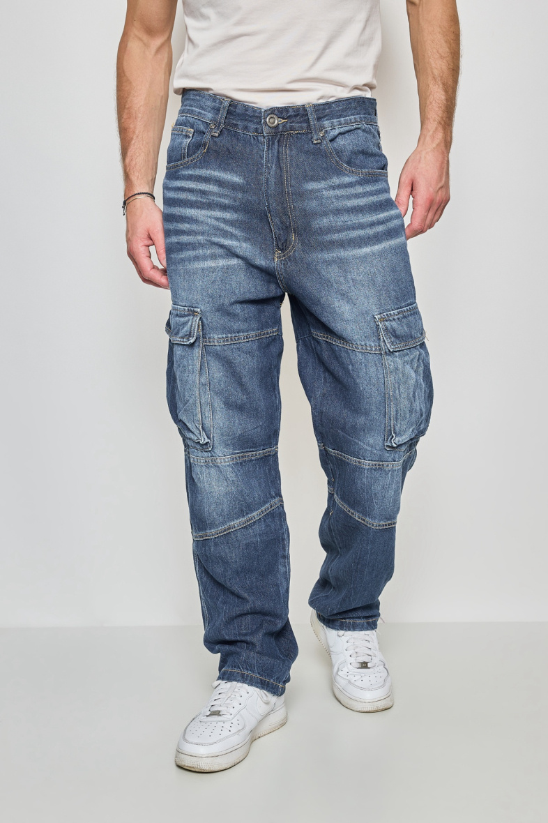 Grossiste Mentex Homme - Jean à jambes larges homme style cargo effet délavé