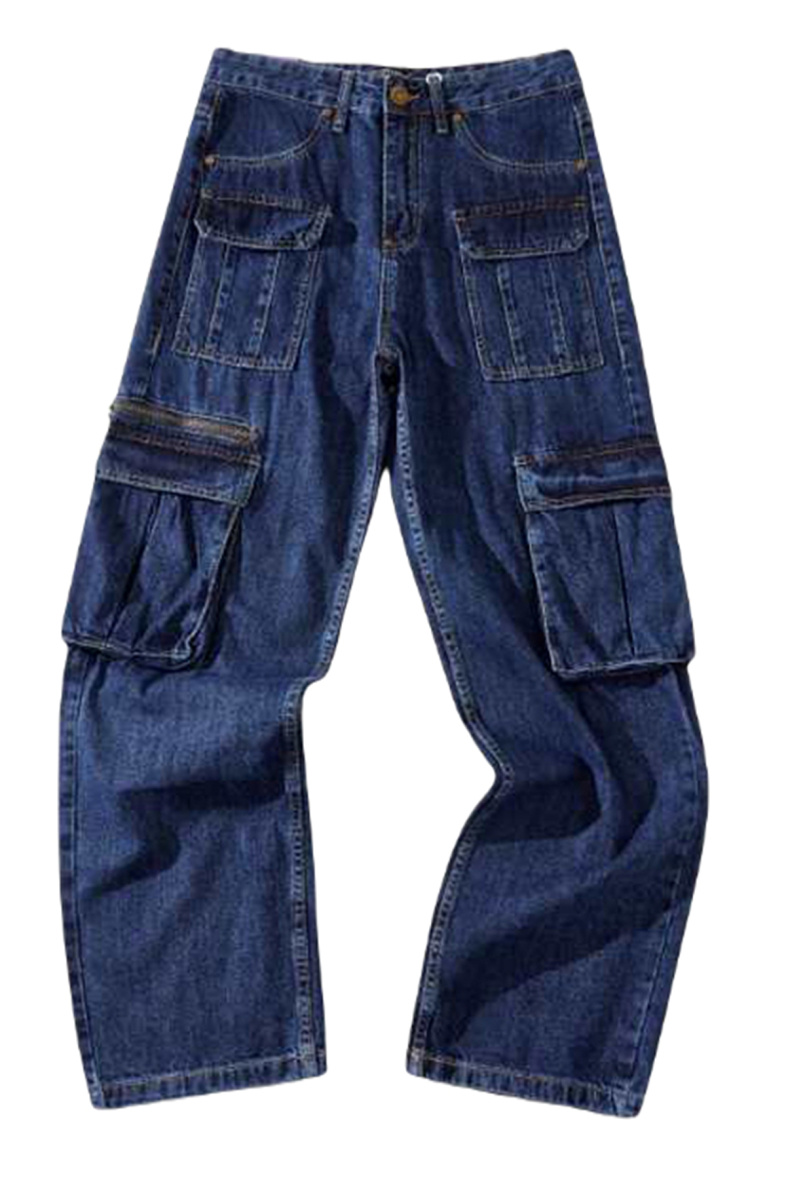 Großhändler Mentex Homme - Weite, gerade geschnittene Bluejeans mit Taschen