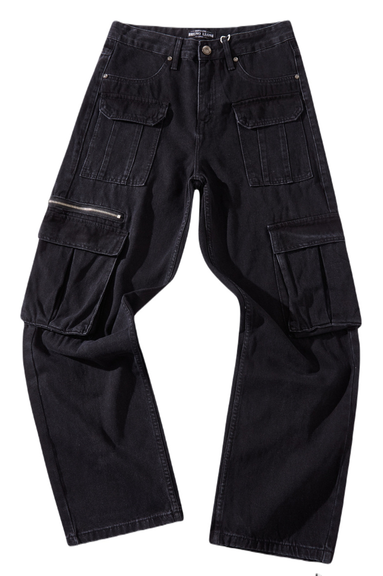 Großhändler Mentex Homme - Weite, gerade geschnittene schwarze Cargojeans mit Taschen