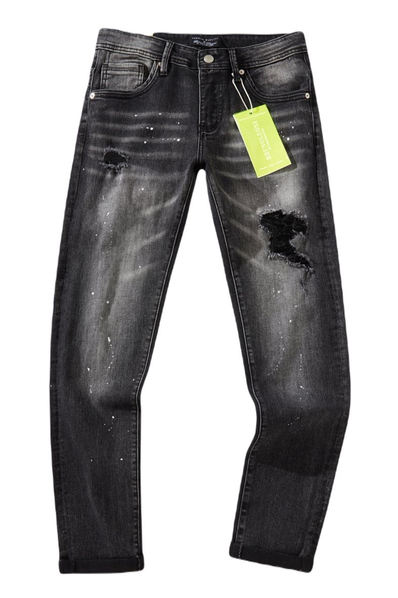 Mayorista Mentex Homme - Vaqueros slim de hombre grises con efecto desteñido, rotos y manchados