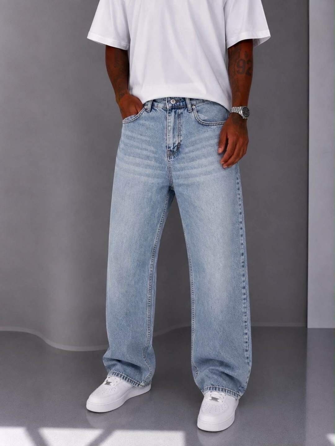 Großhändler Mentex Homme - Herren-Jeans im einfarbigen Baggy-Fit