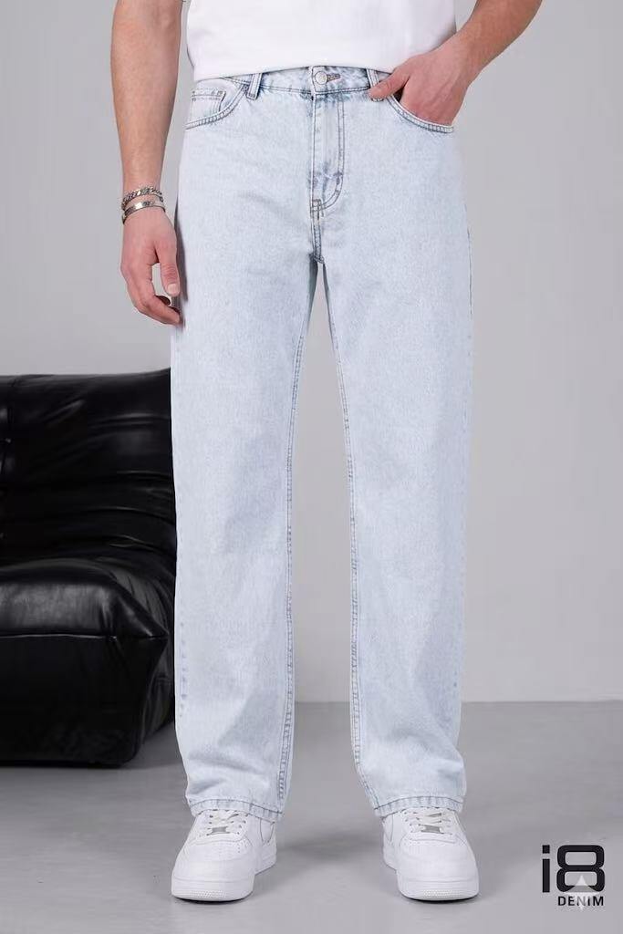 Grossista Mentex Homme - Jeans da uomo a taglio baggy azzurro chiaro, semplice e unito