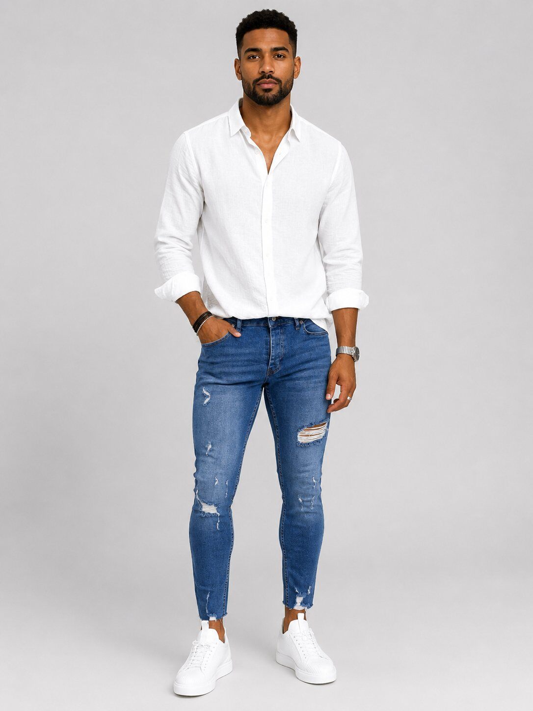 Grossista Mentex Homme - Jeans Slim Effetto Destroy Lavaggio Blu