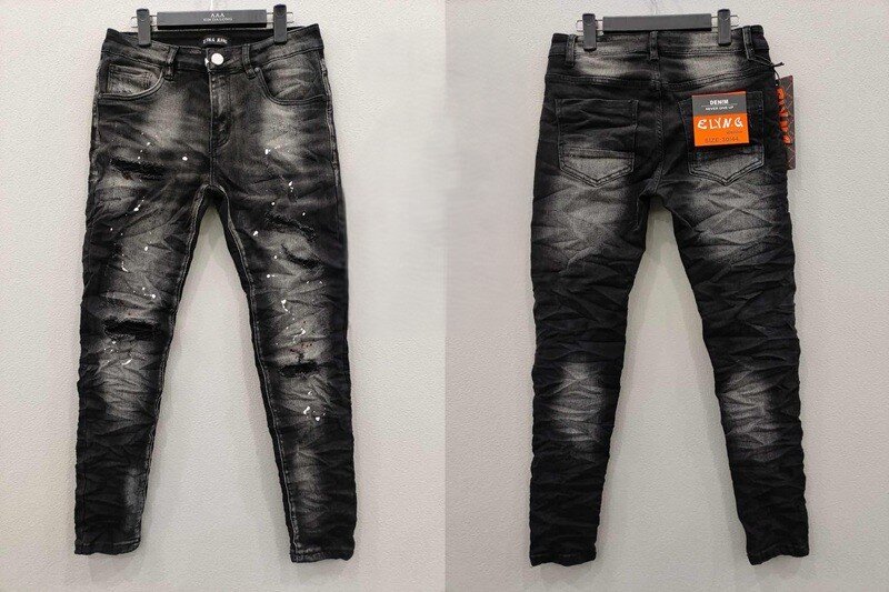 Wholesaler Mentex Homme - Men's plain black ripped and speckled slim fit jeans (2*28, 3*30, 3*32, 2*34, 1*36, 1*38)