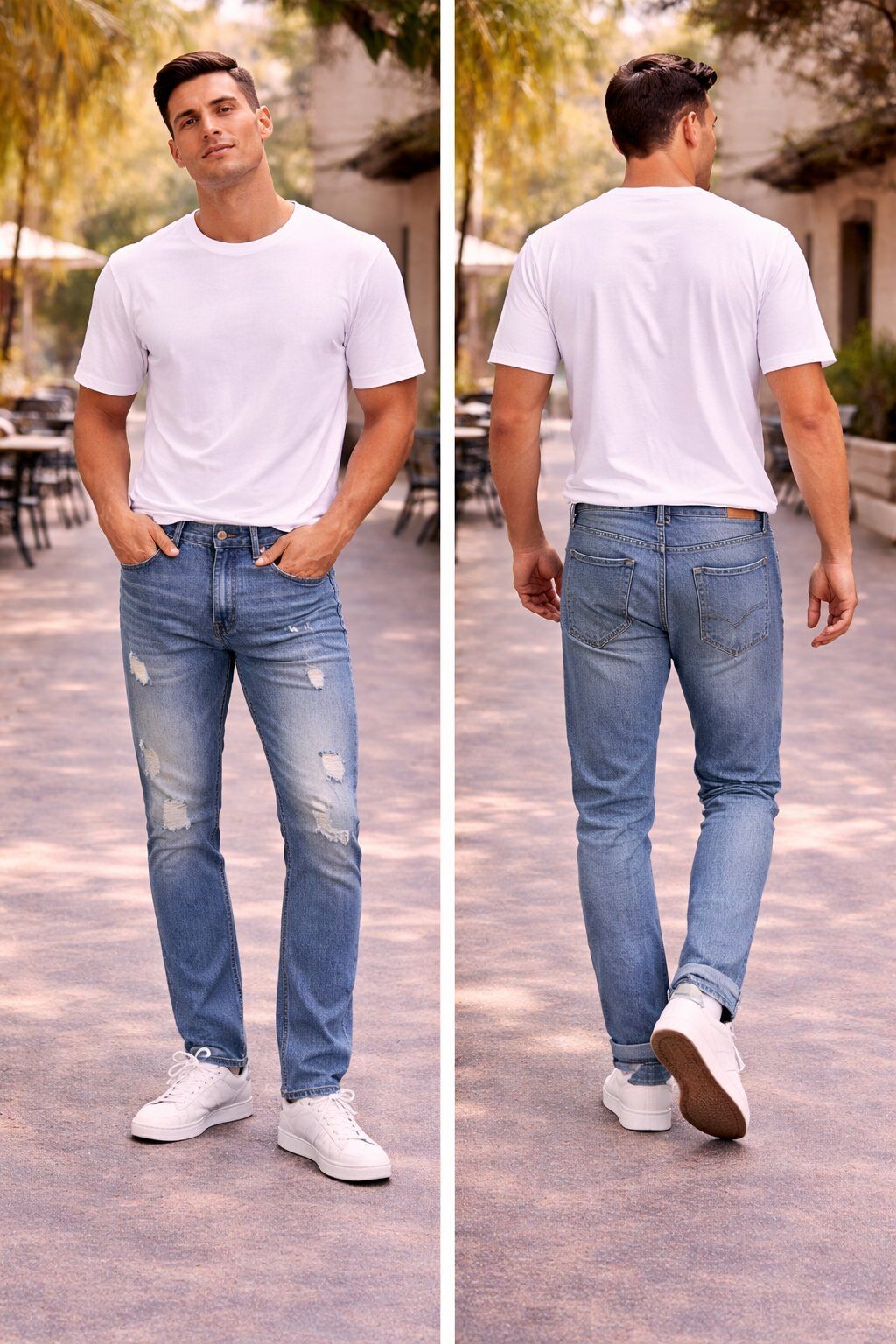 Großhändler Mentex Homme - Herren Jeans Blau Verwaschen Zerstört Gerade Schnitt