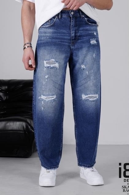 Großhändler Mentex Homme - Baggy-Jeans mit kontrastierendem Waschung und abgenutzten Details