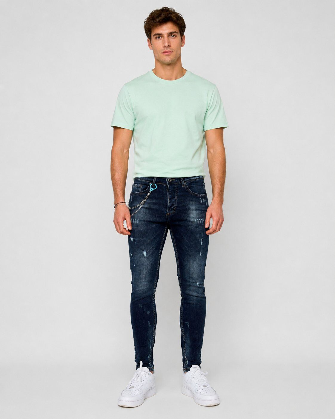 Großhändler Mentex Homme - Dunkelblaue Slim Fit Jeans mit Kette