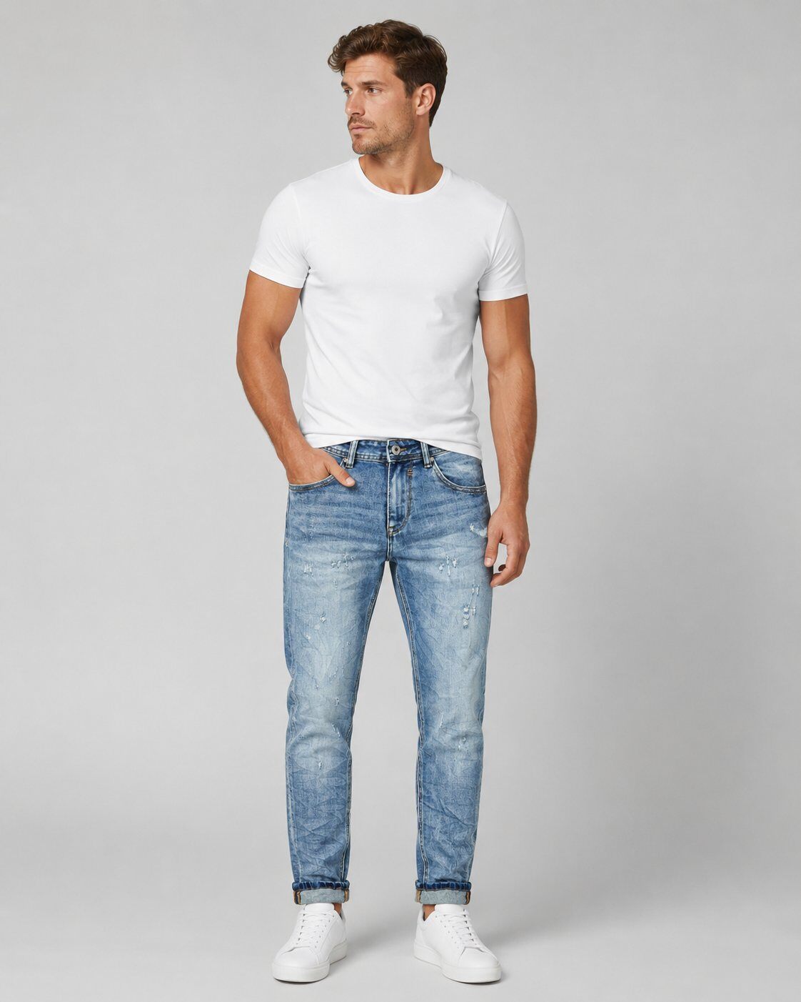 Großhändler Mentex Homme - Hell gewaschene Slim Fit Jeans