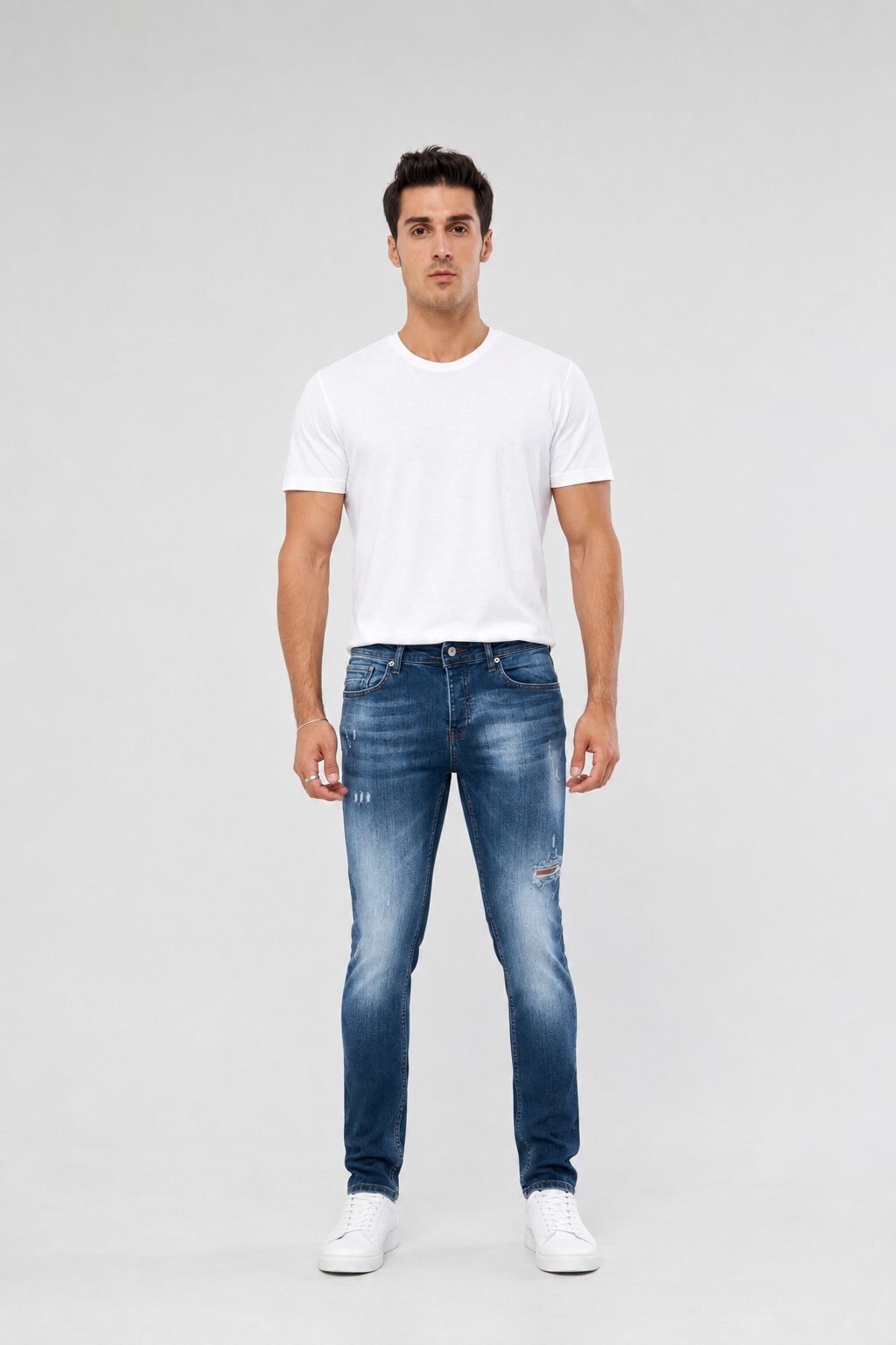 Großhändler Mentex Homme - Blaue Verwaschene Zerstörte Slim Jeans
