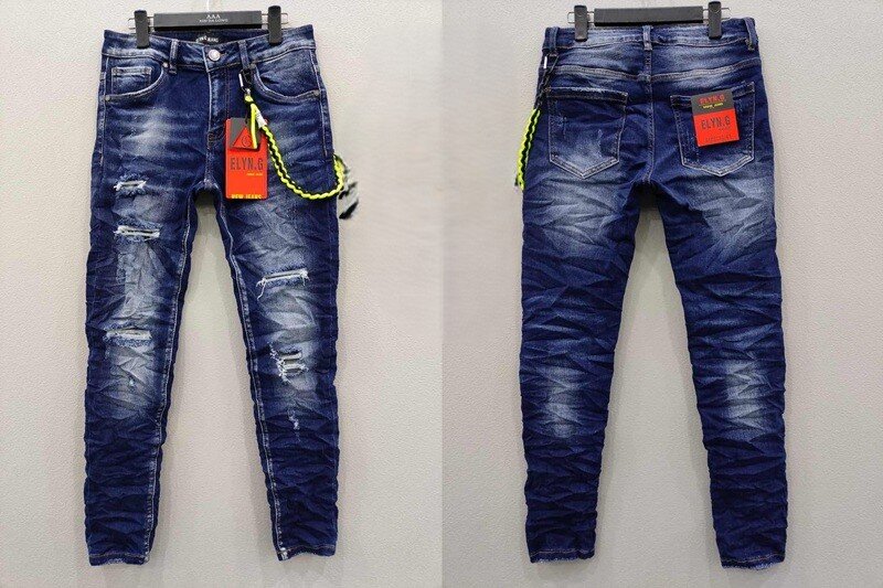 Wholesaler Mentex Homme - Men's solid blue ripped slim fit jeans (2*28, 3*30, 3*32, 2*34, 1*36, 1*38)