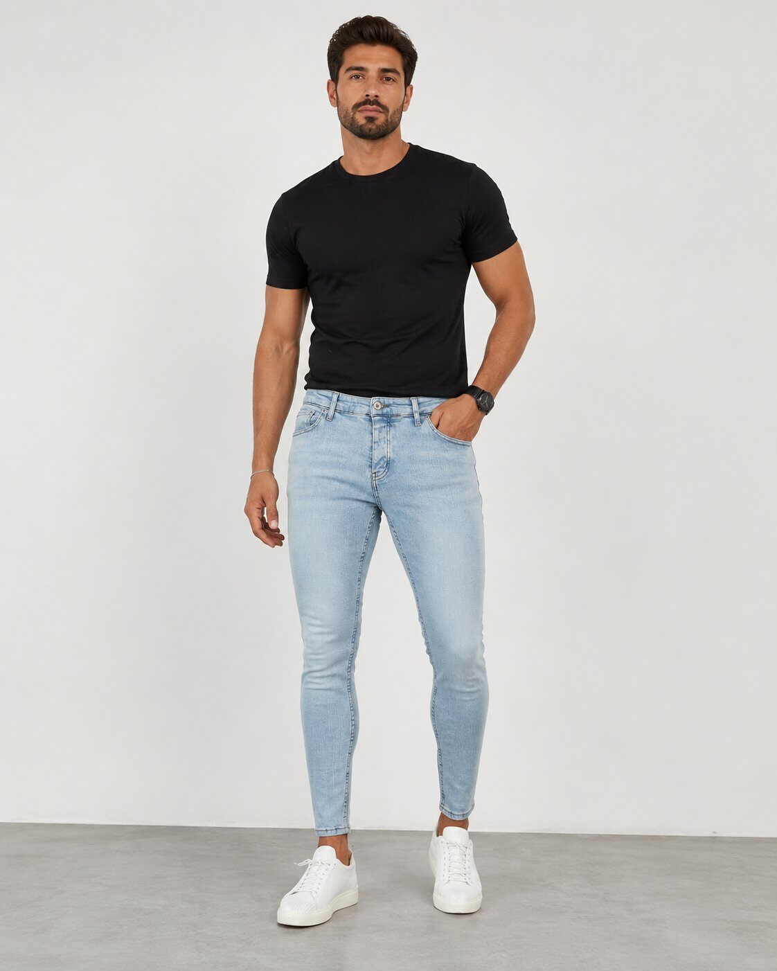 Großhändler Mentex Homme - Hellblaue Slim Fit Jeans