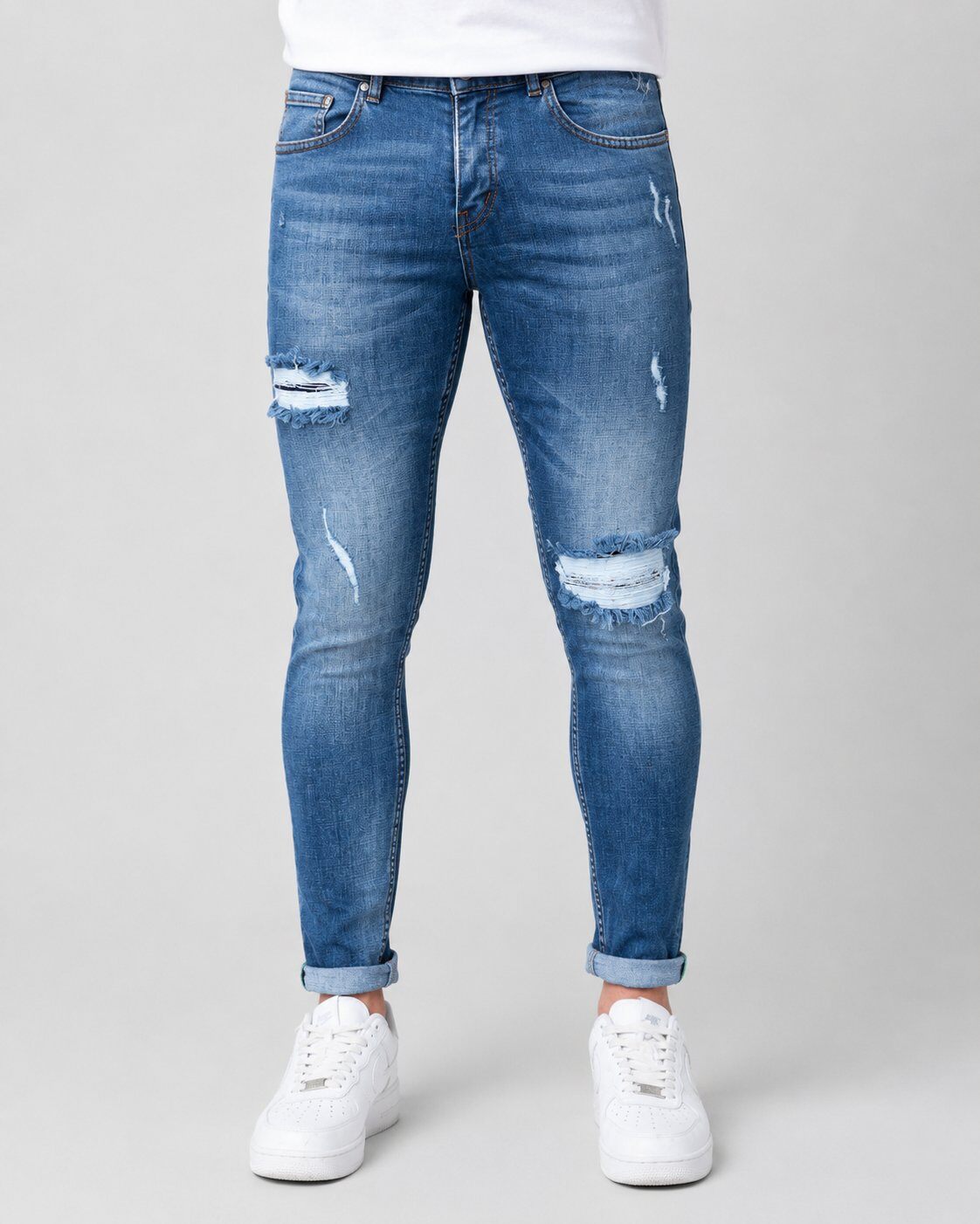 Großhändler Mentex Homme - Blaue Slim-Fit-Jeans mit Destroyed-Effekt