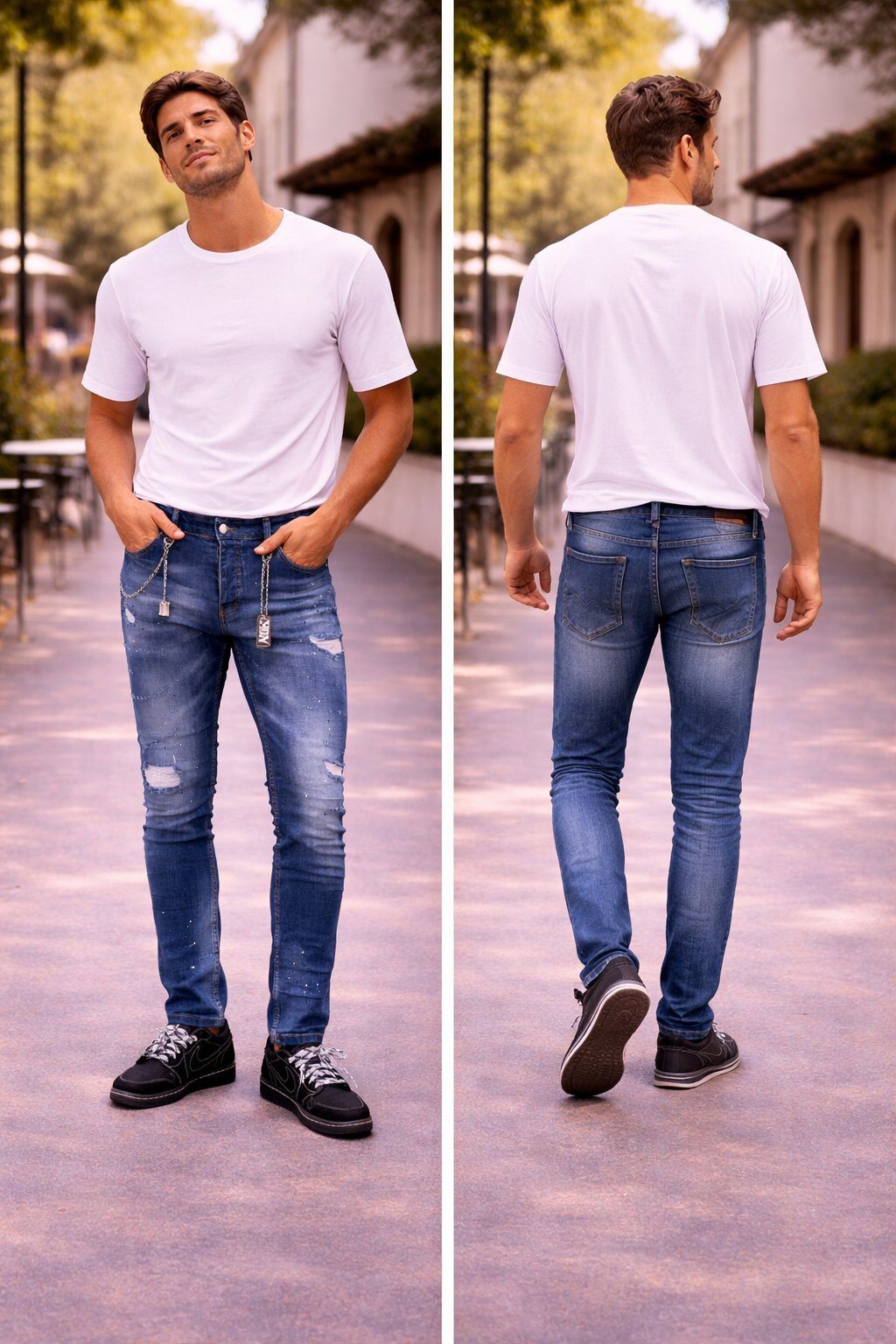 Wholesaler Mentex Homme - Slim Fit Distressed Jeans with Removable Chain