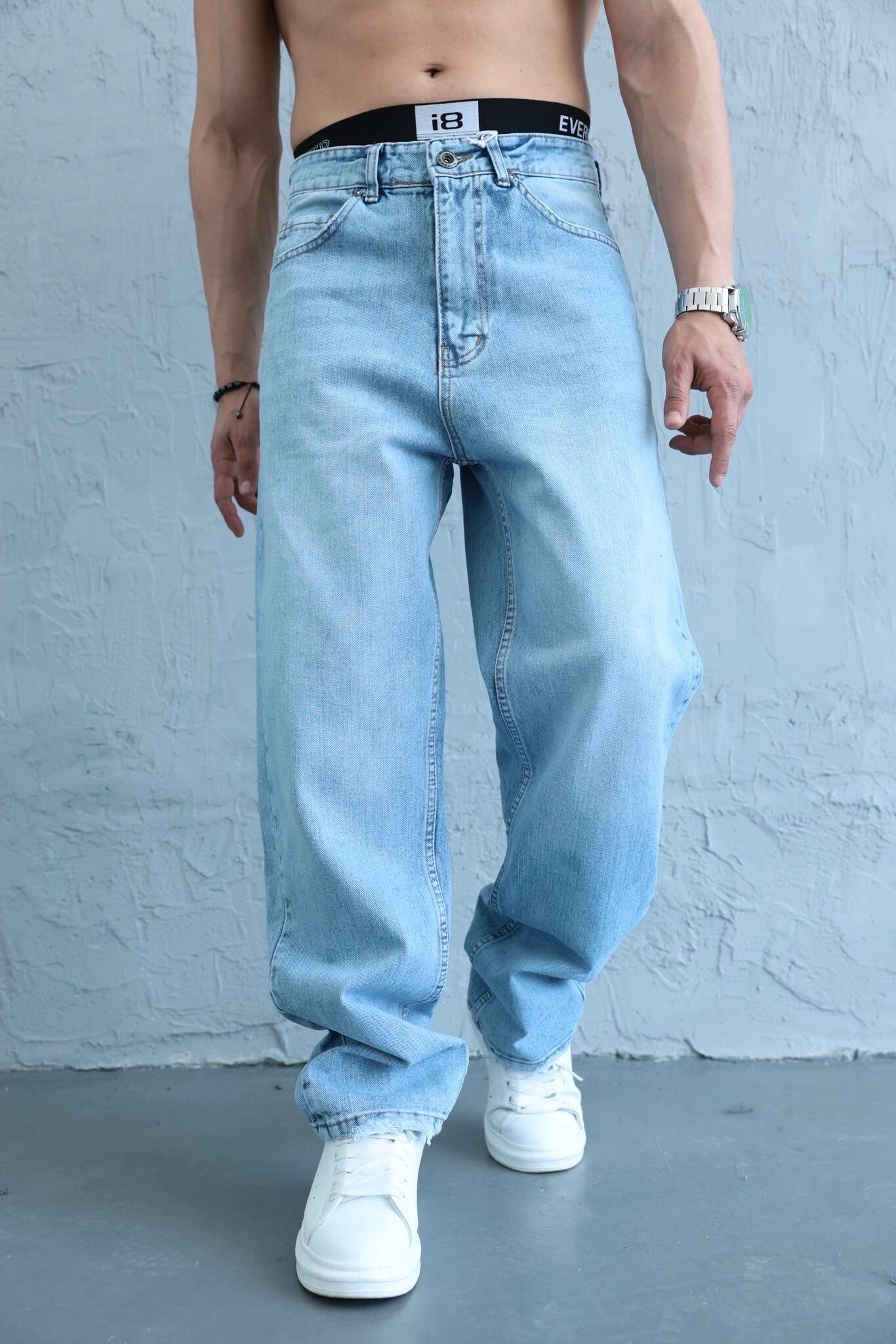 Großhändler Mentex Homme - Einfach geschnittene blaue Baggy-Jeans für Herren
