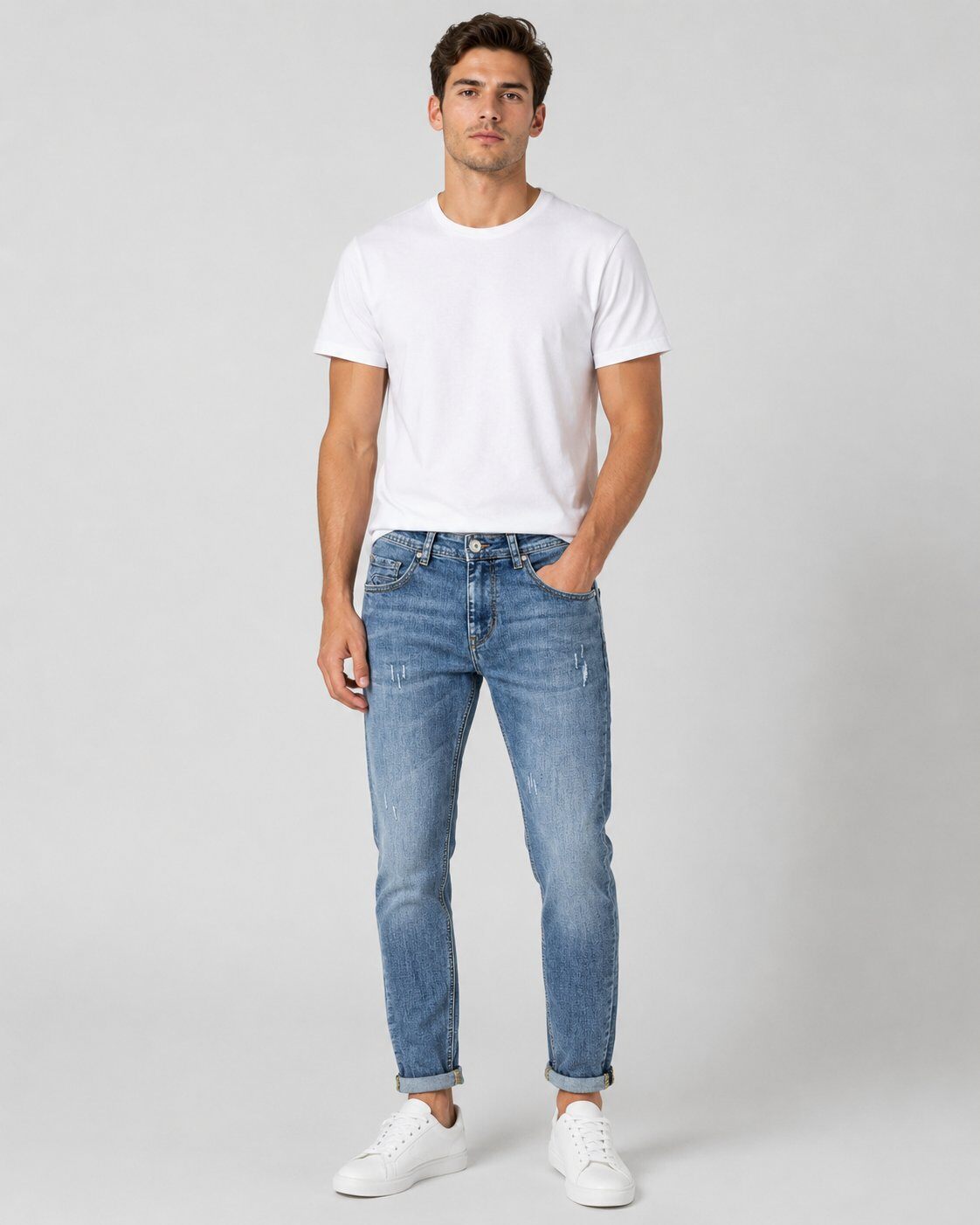 Großhändler Mentex Homme - Hell gewaschene blaue Slim-Jeans