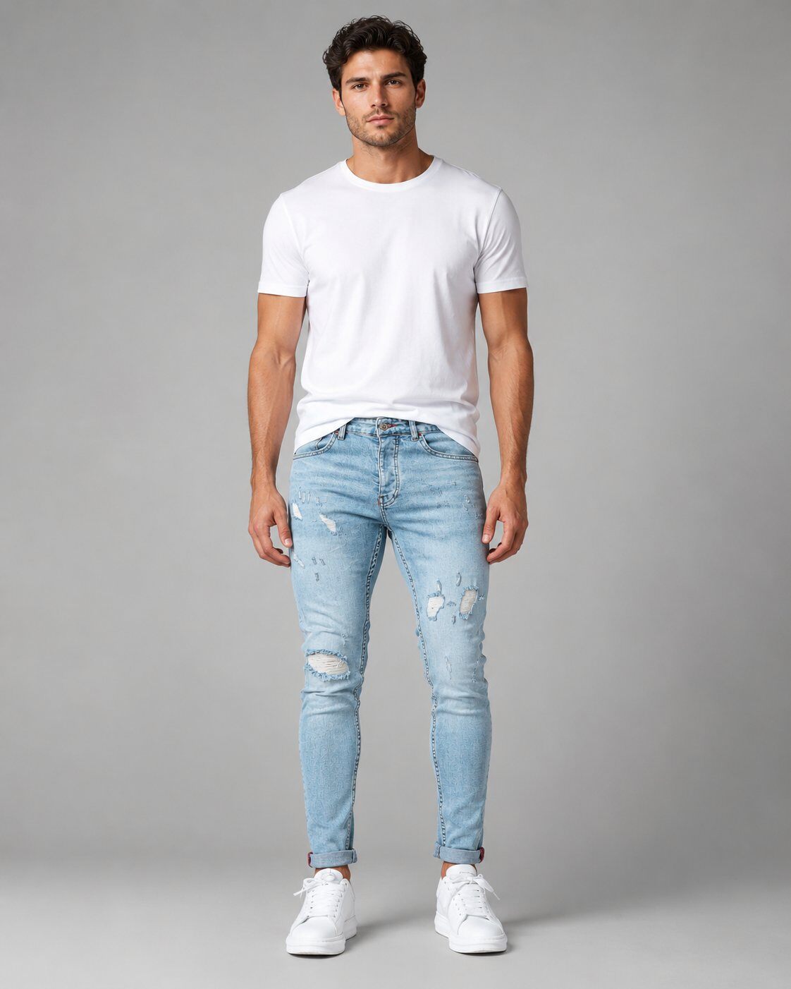 Großhändler Mentex Homme - Hellblaue Destroyed Slim Jeans