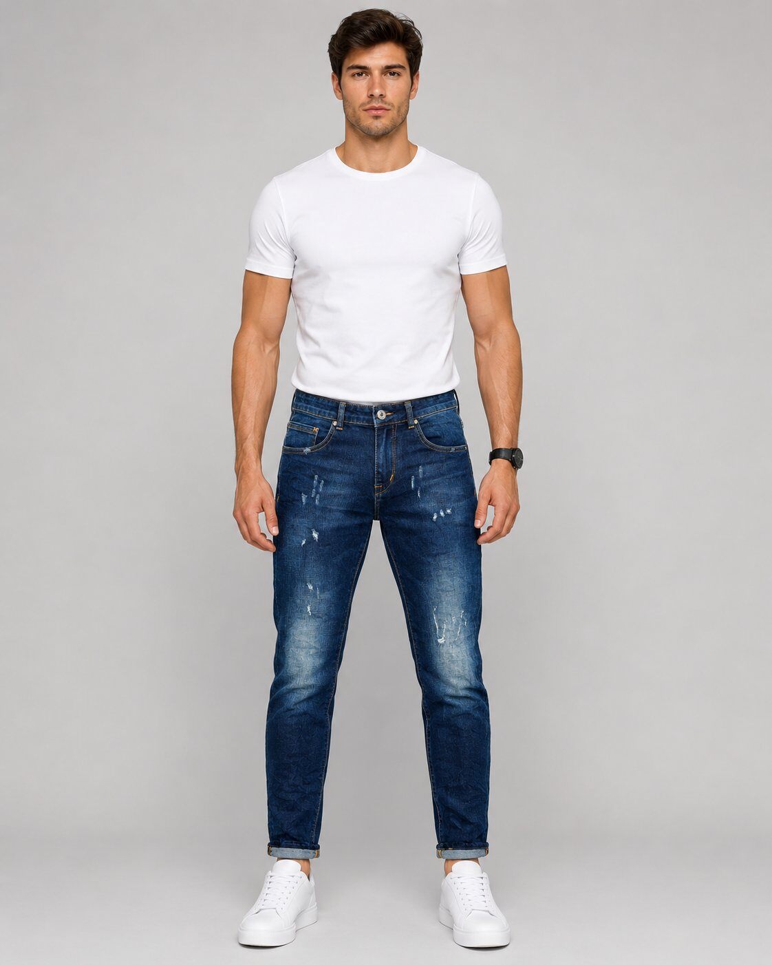 Großhändler Mentex Homme - Dunkelblaue Destroyed-Slim-Jeans