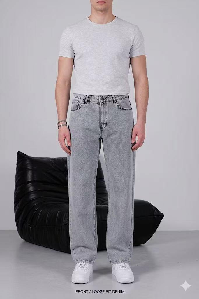 Großhändler Mentex Homme - Einfach geschnittene graue Baggy-Jeans für Herren