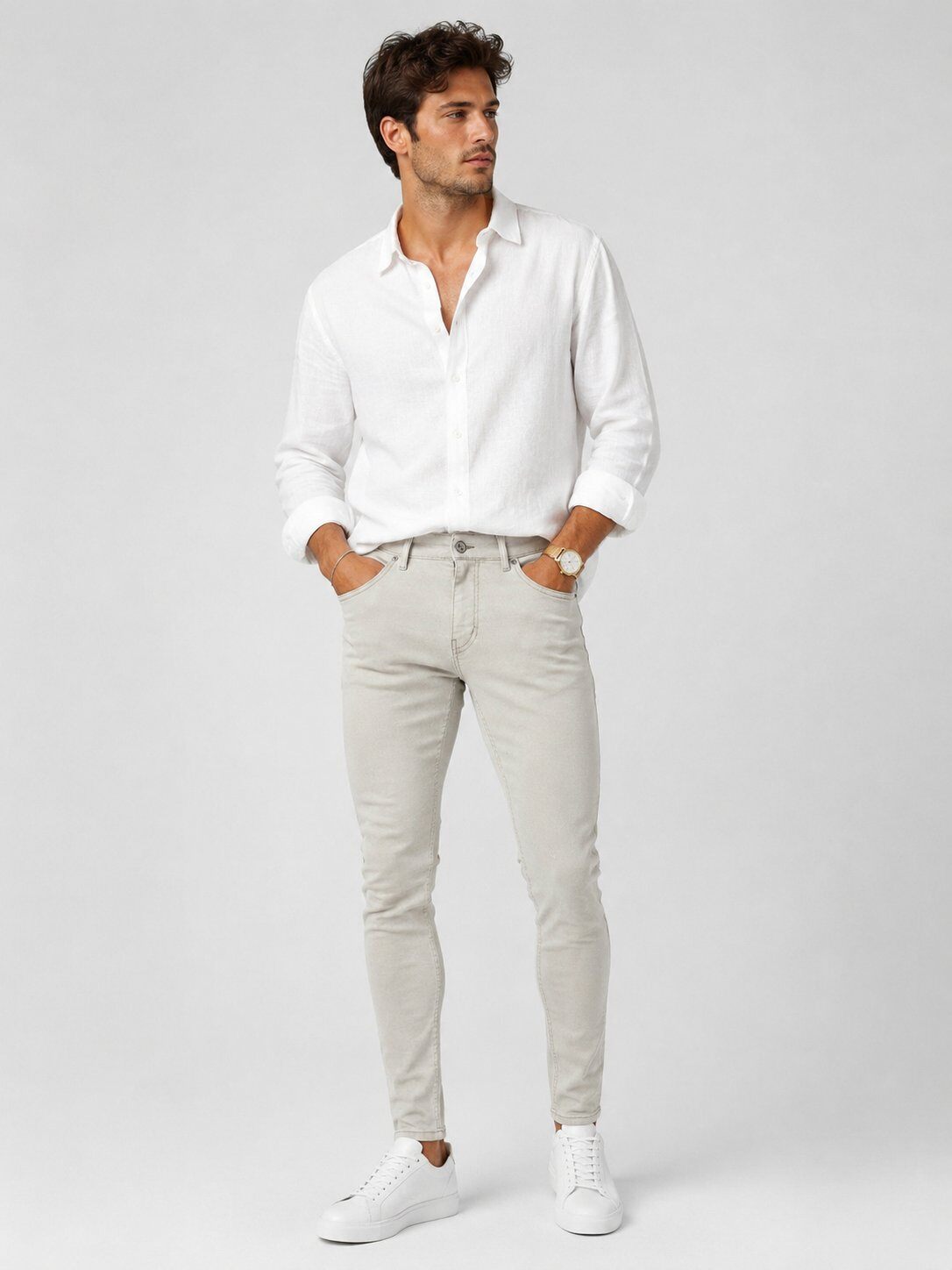 Großhändler Mentex Homme - Hellgraue Slim Fit Jeans