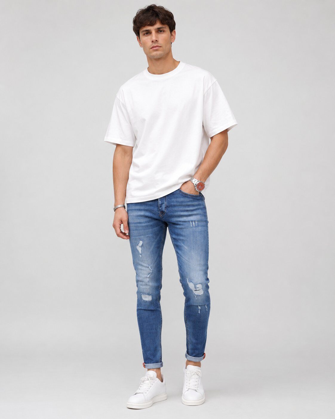 Großhändler Mentex Homme - Blaue Slim Fit Destroyed Jeans