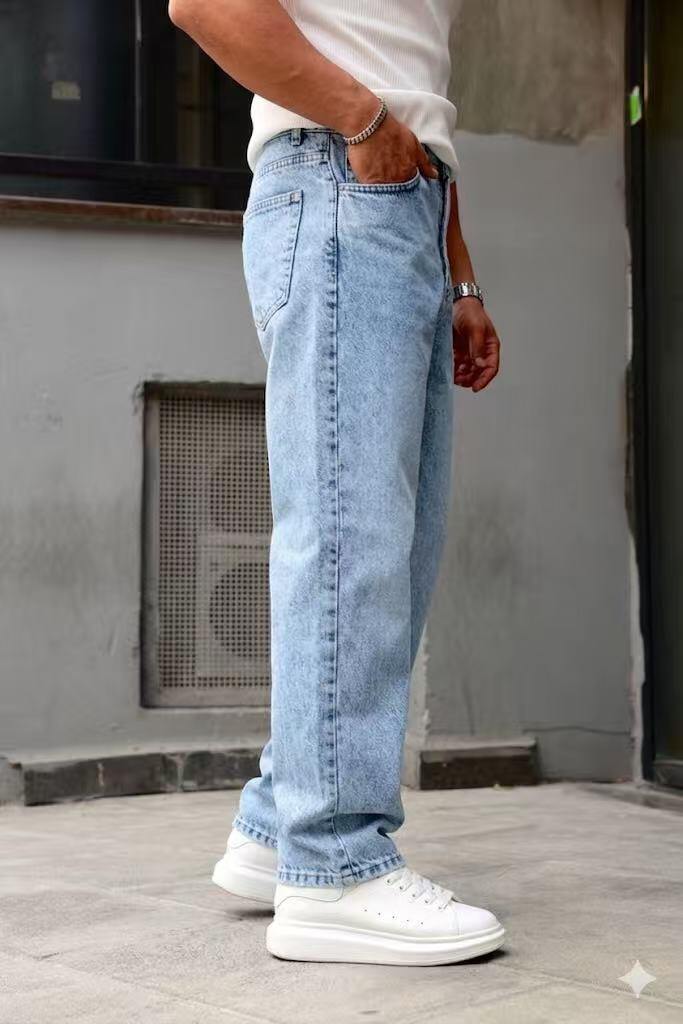 Großhändler Mentex Homme - Einfach geschnittene blaue Baggy-Jeans für Herren