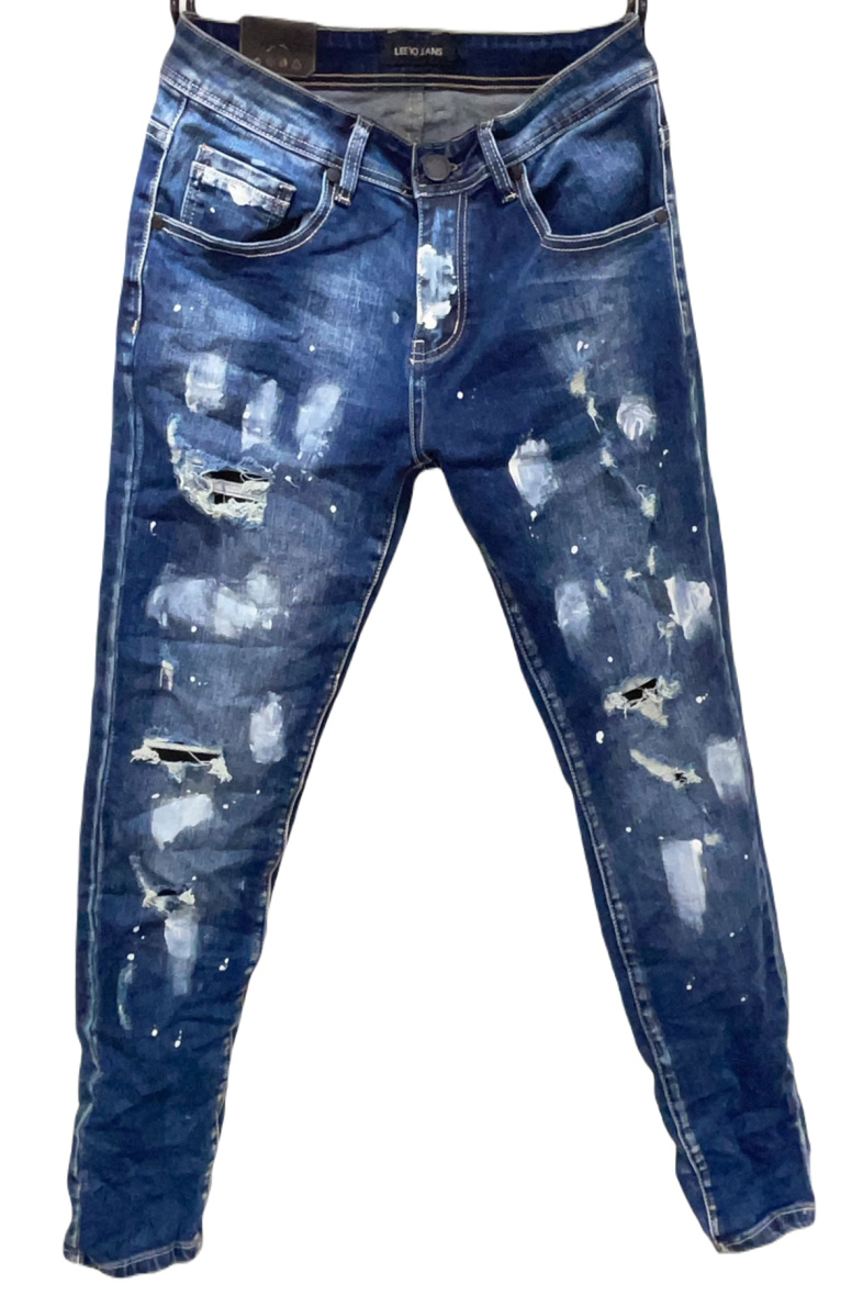 Grossiste Mentex Homme - Jeans homme bleu effet troué délavé