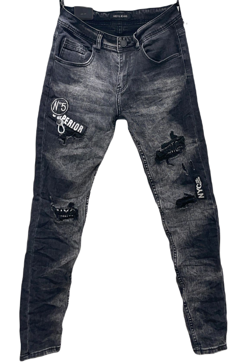 Grossiste Mentex Homme - Jeans homme slim effet délavé géométrique gris