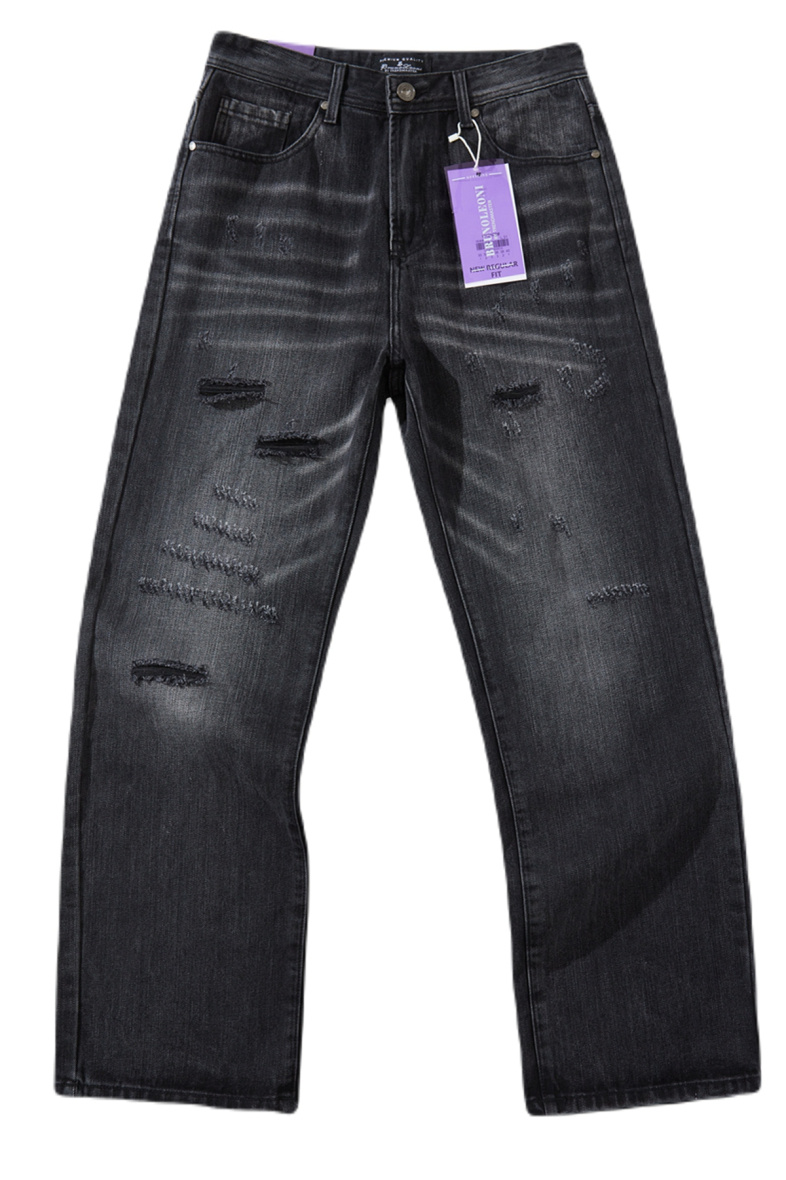 Wholesaler Mentex Homme - Men's gray straight jeans with worn faded effect