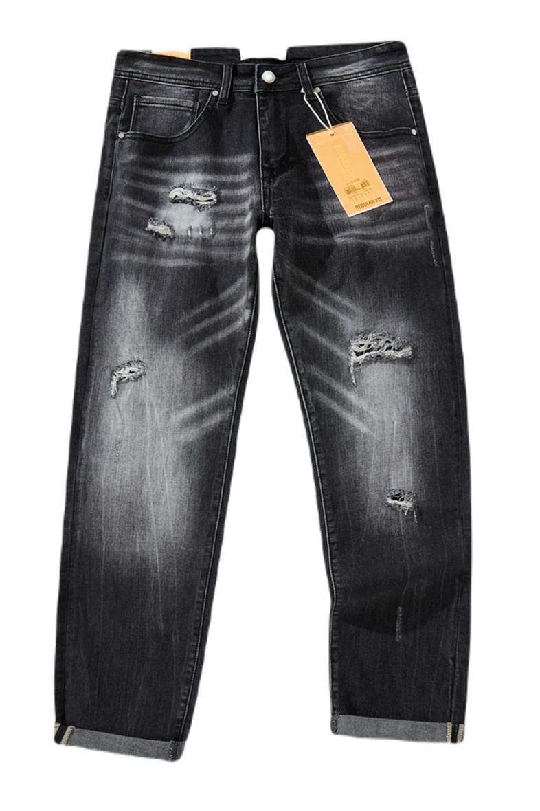 Wholesaler Mentex Homme - Men's gray straight jeans with worn faded effect