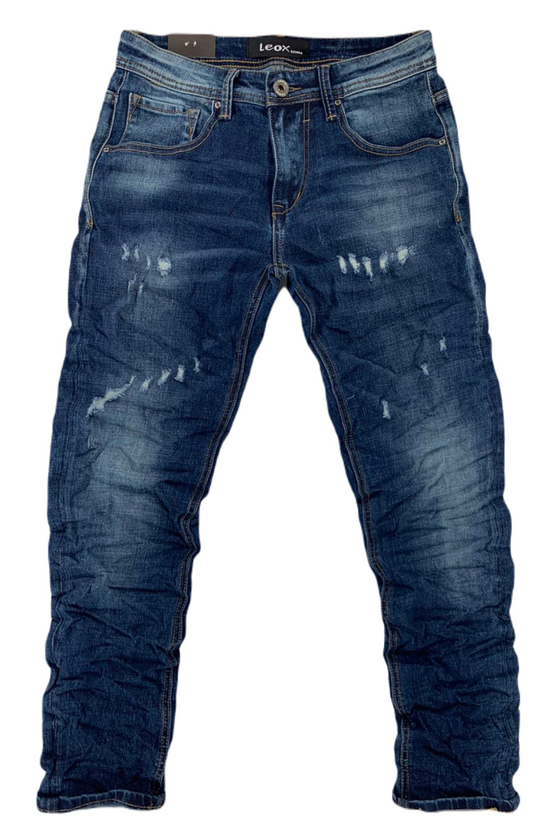 Wholesaler Mentex Homme - Men's blue slim-fit pleated faded effect jeans