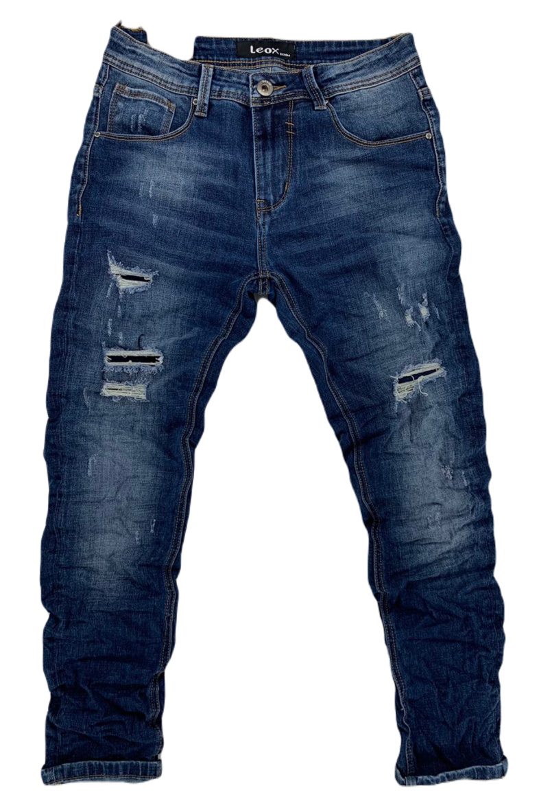 Grossiste Mentex Homme - Jean homme bleu slim effet délavé usé plissé