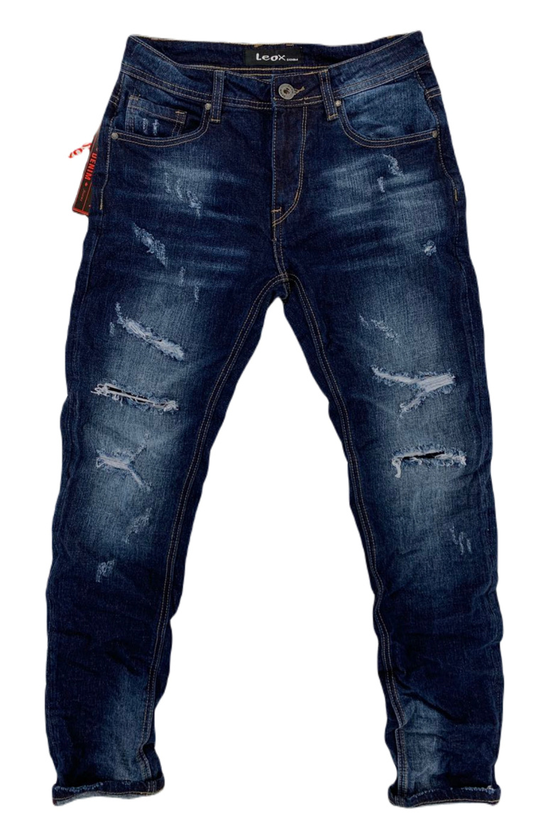 Grossiste Mentex Homme - Jean homme bleu slim effet délavé usé plissé