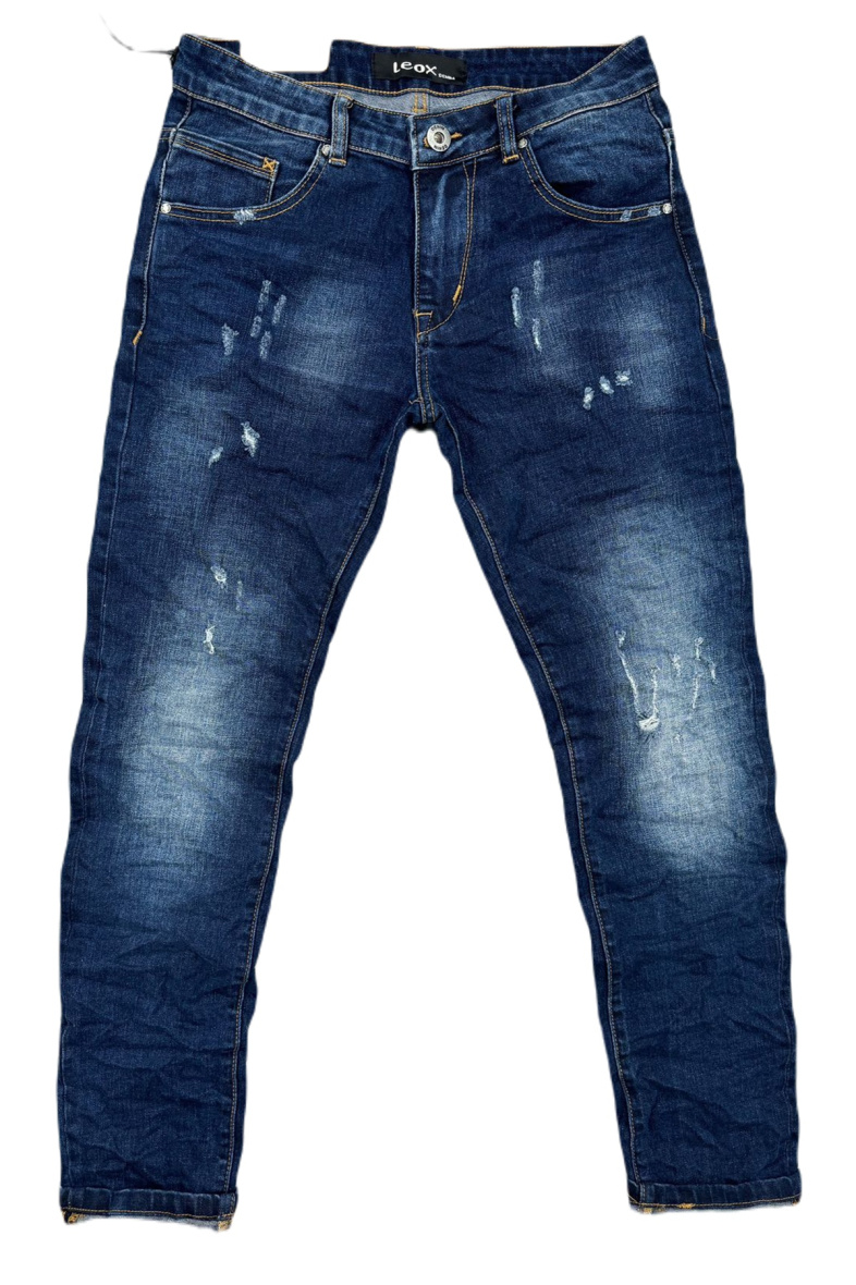 Grossiste Mentex Homme - Jean homme bleu slim effet délavé usé plissé