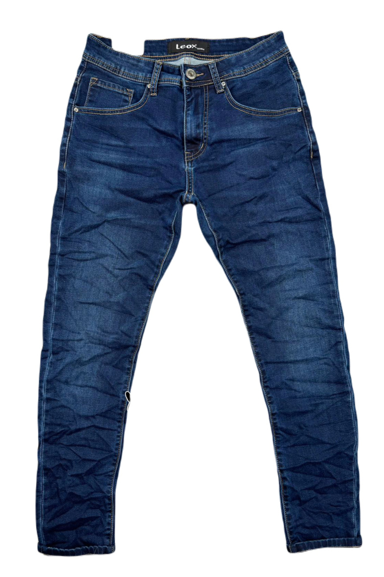 Wholesaler Mentex Homme - Men's blue slim-fit pleated faded effect jeans