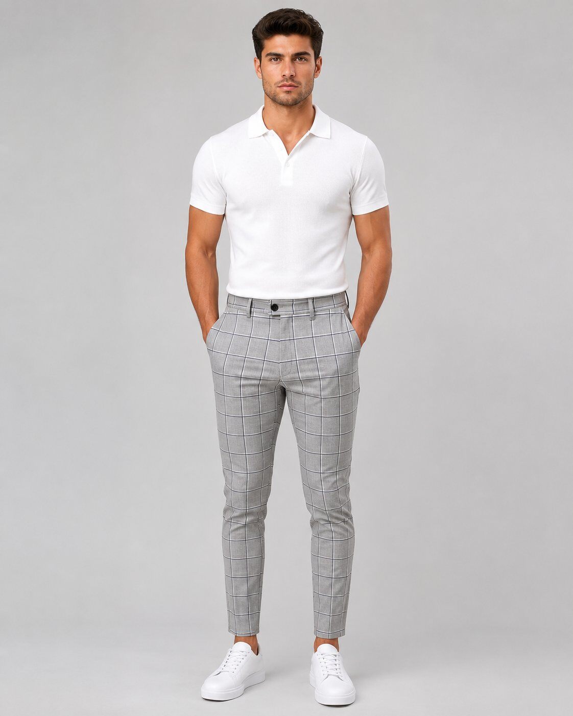 Grossista Mentex Homme - Pantaloni Grigi Slim a Quadri Chic