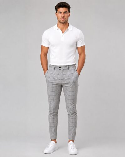 Großhändler Mentex Homme - Schicke Graue Slim Karierte Hose Großhändler Mentex Homme - Schicke Graue Slim Karierte Hose
