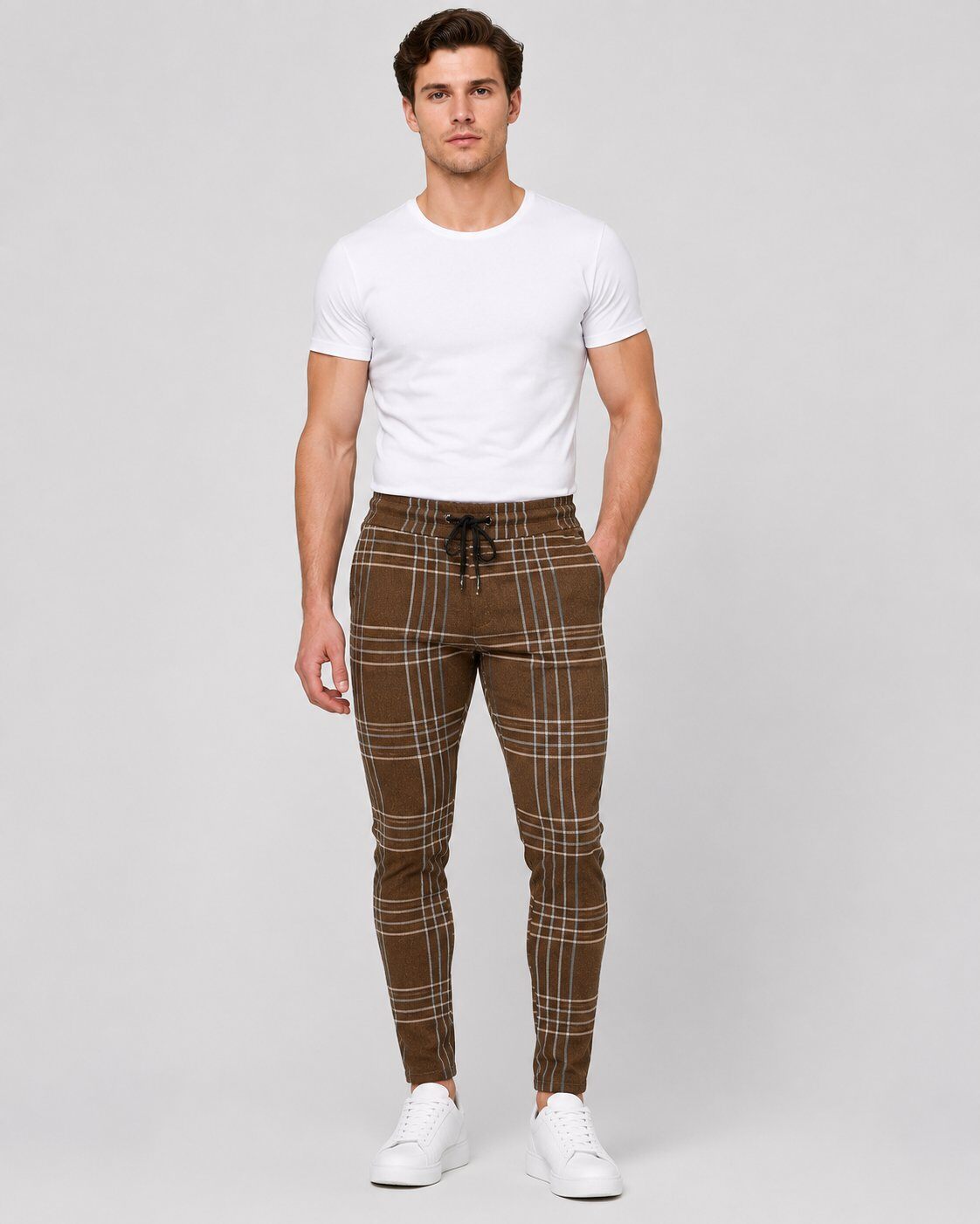 Grossista Mentex Homme - Pantaloni Slim a Quadri Marroni