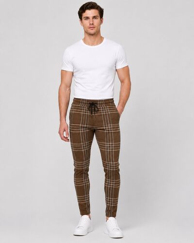 Großhändler Mentex Homme - Schlanke Braun Karierte Hose Großhändler Mentex Homme - Schlanke Braun Karierte Hose
