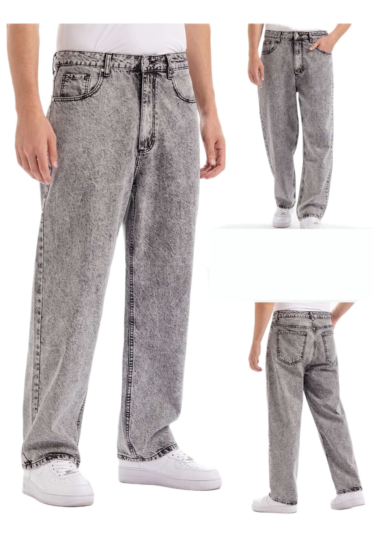 Grossiste Mentex Homme - Pantalon jean gris coupe droite effet délavé