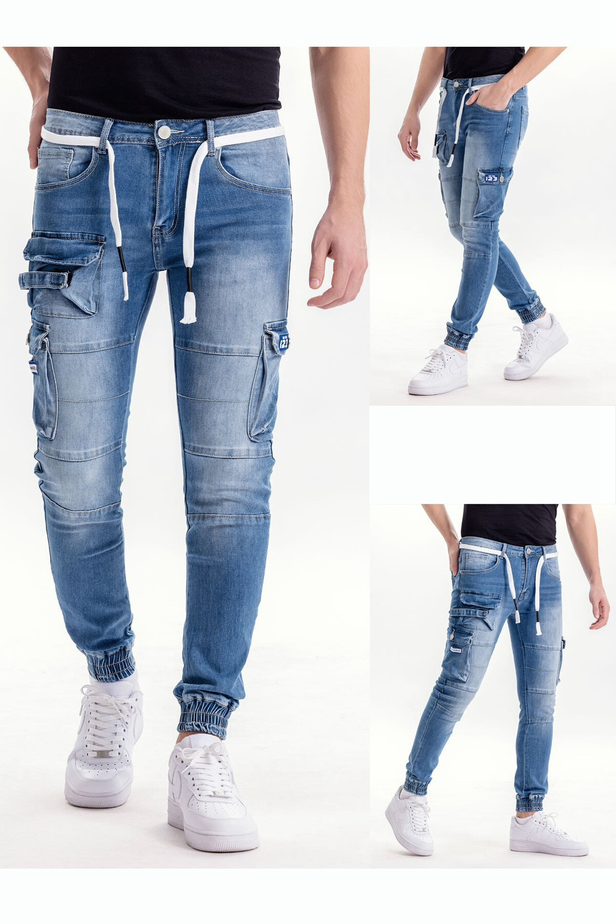 Wholesaler Mentex Homme - Human jean pants blue style cargo style washed