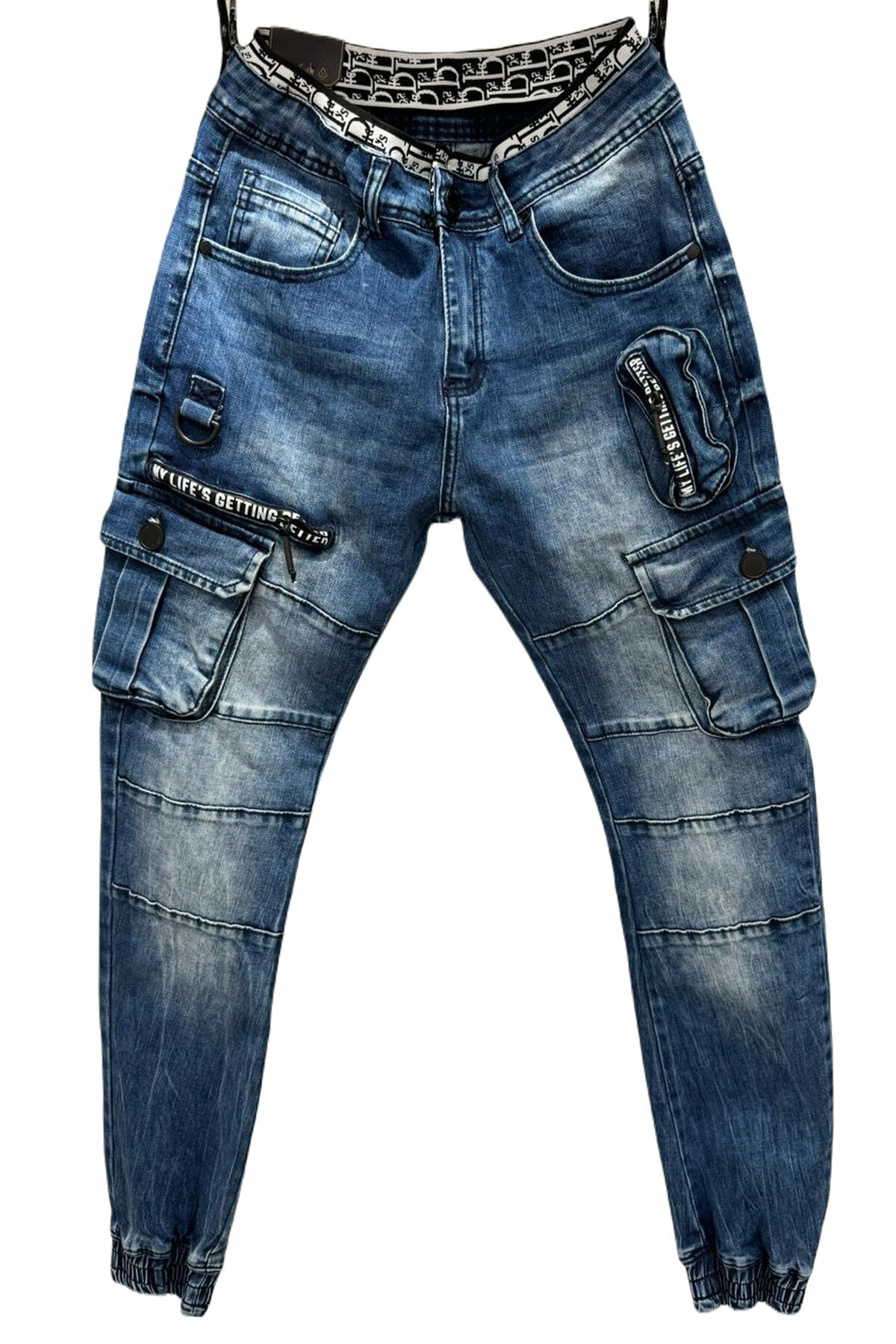 Mayorista Mentex Homme - Pantalones de jean humano estilo de carga de estilo azul lavado