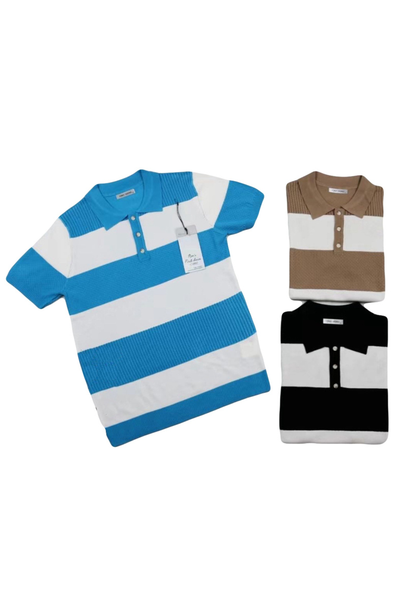 Mayorista Mentex Homme - Polos de manga corta a rayas con cuello solapa